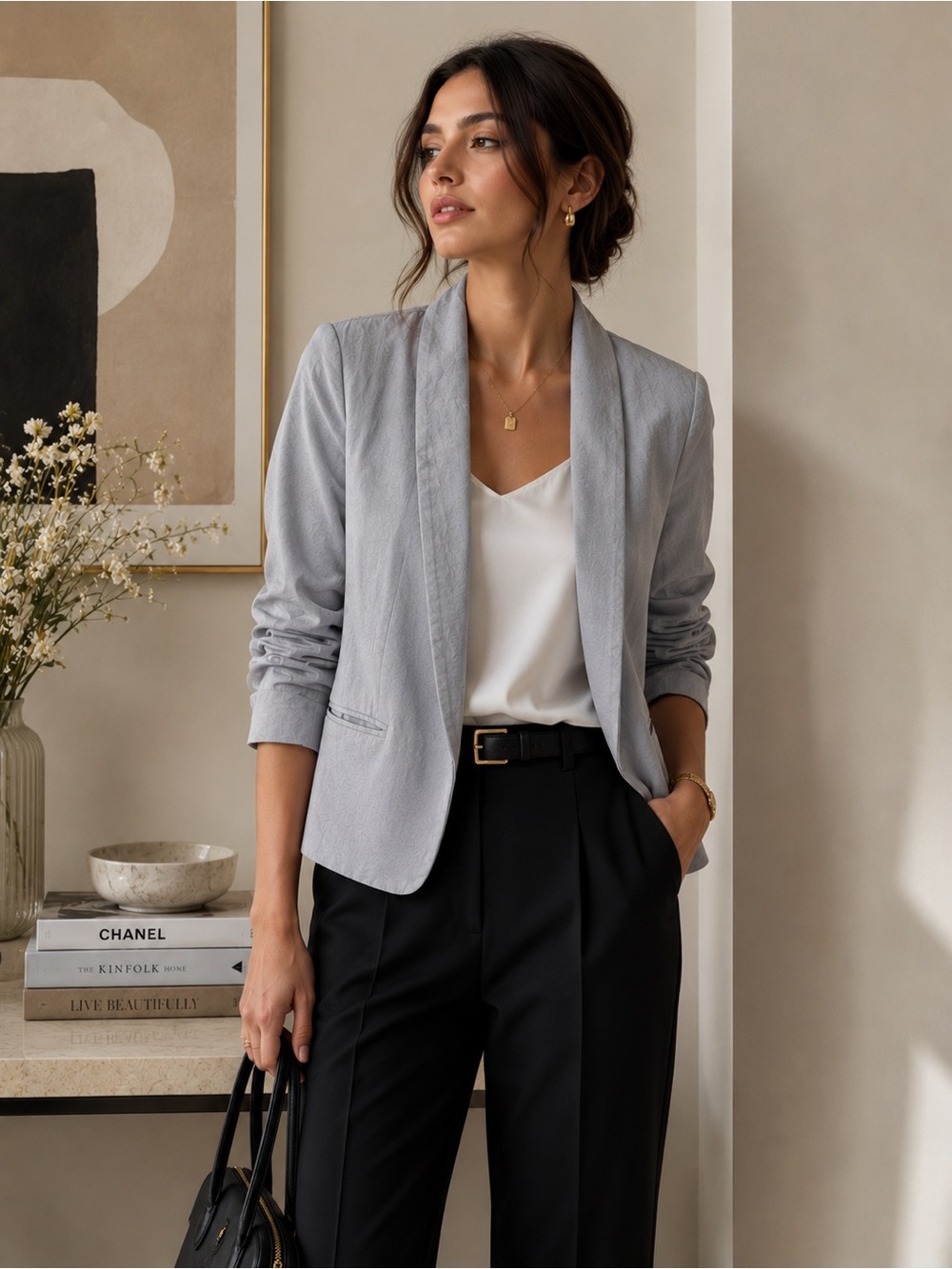 LC Lauren Conrad Light Gray Open Shawl-Collar Blazer